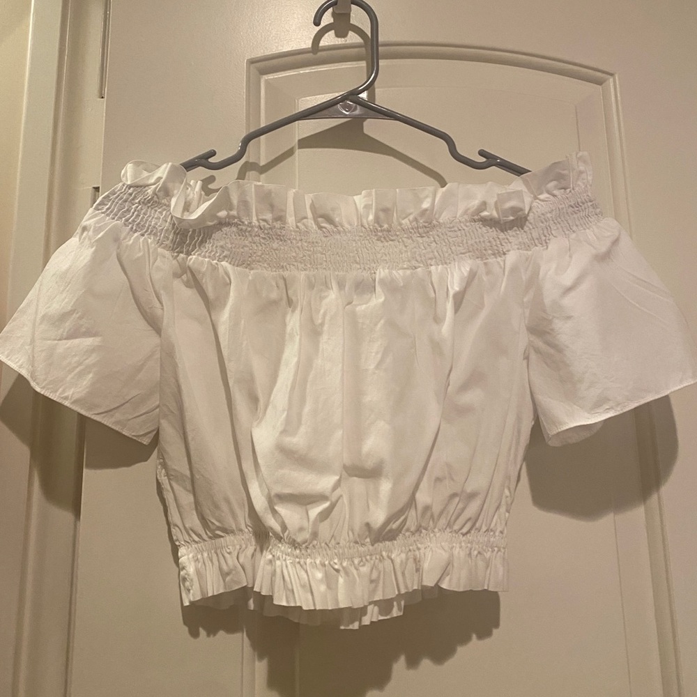 Zara White Off the Shoulder Crop Top